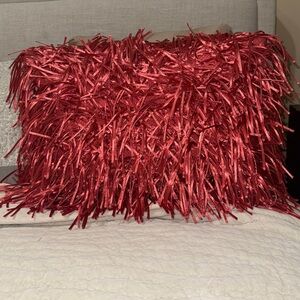 Luxurious Red Shag Accent Pillow Cover. Color is emberglow.